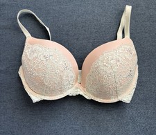 Victoria's Secret Dream Angels Push Up Bra Women's Blue Beige Lace Demi Bra 32DD