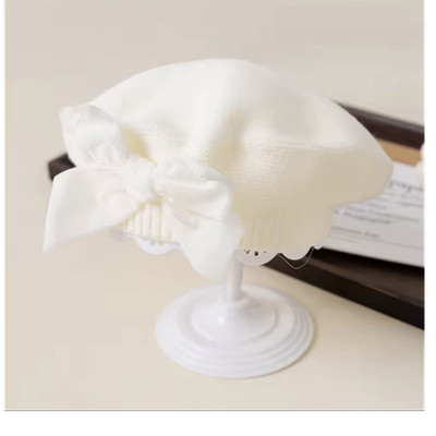 Girls White Straw Beret Hat w/ Bow Accent size 3-12