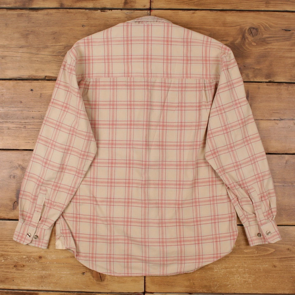 Vintage Acorn Check Shirt Button L 90s Corduroy Mens Long Sleeve Beige Check - Image 2 of 4