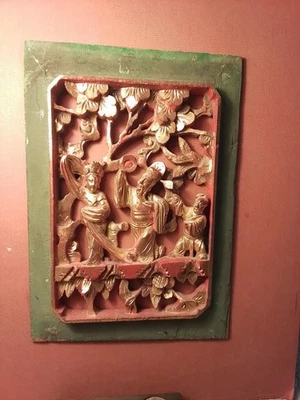 Antikes Holz Relief China Rotlack Gold späte Qing Dynastie um 1900 Panel carving - Bild 1 von 4