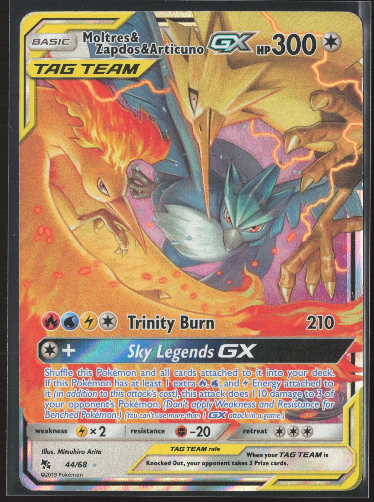 Moltres & Zapdos & Articuno GX Ultra Rare Hidden Fates 44/68 LP Pokemon Card