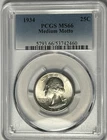 1934 WASHINGTON QUARTER PCGS MS 66 / MEDIUM MOTTO