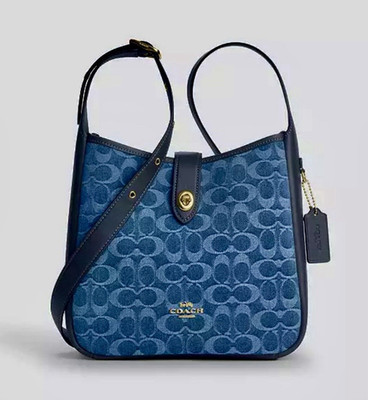 Coach Blue Signature Logo Turn Lock Crossbody Bag w/ Coin Purse, Charm