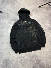 Vtg Ed Hardy Zip Up Hoodie Women's L Y2K Panther Rhinestone Christian Audigier