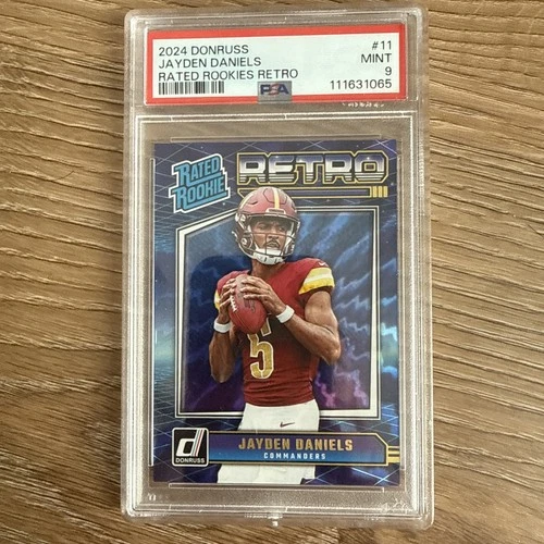 2024 DONRUSS RATED ROOKIE RETRO JAYDEN DANIELS RC # 11 PSA 9 MINT COMMANDERS