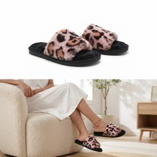 Women Plush Slippers Warm Cotton Lined EVA Non Slip Flat House Shoes Winter