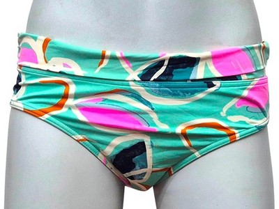 MARKS & SPENCER Ladies Swimwear Green Multi-Coloured Roll Top Bikini Bottoms