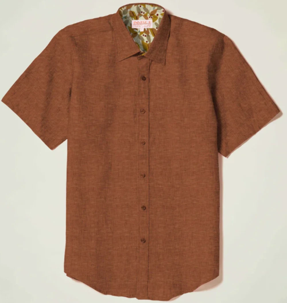 Inserch SS717-0035 Short Sleeve Linen Shirt Rust