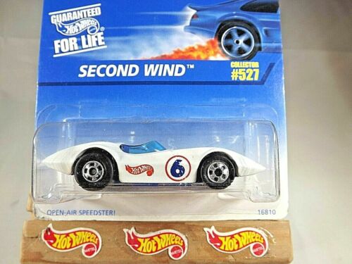 1996 Vintage Hot Wheels Blue/White Card Collector #527 SECOND WIND White w/BW Sp - Picture 2 of 4
