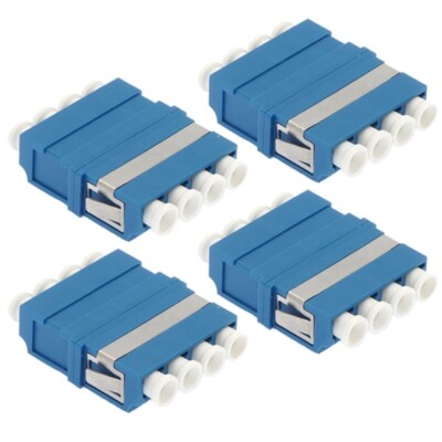 4x LC/UPC Single-Mode Fiber Optic Optical Quad Adapter Coupler w/ Flange Blue