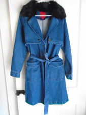 Jennifer Lopez Long Denim Trench Coat Nwot Size M Removable Faux Fur Collar