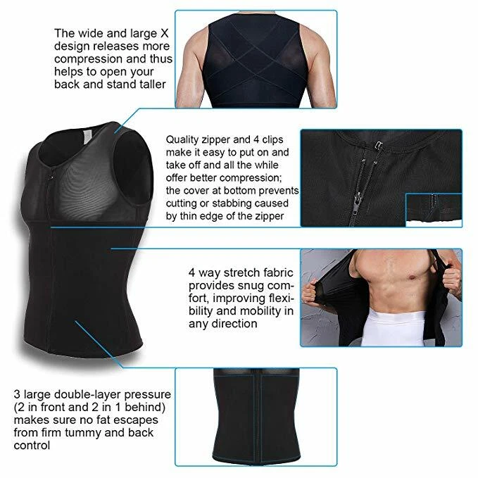 EE. UU. Hombres Adelgazante Body Modelador Chaleco Moobs Pecho Compresión Camisa Camiseta sin Mangas Ajustador Foto 4 de 4