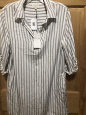 Women’s Dress Brushed Shirt Dress (Small ) Grey/ White Stripes Pockets