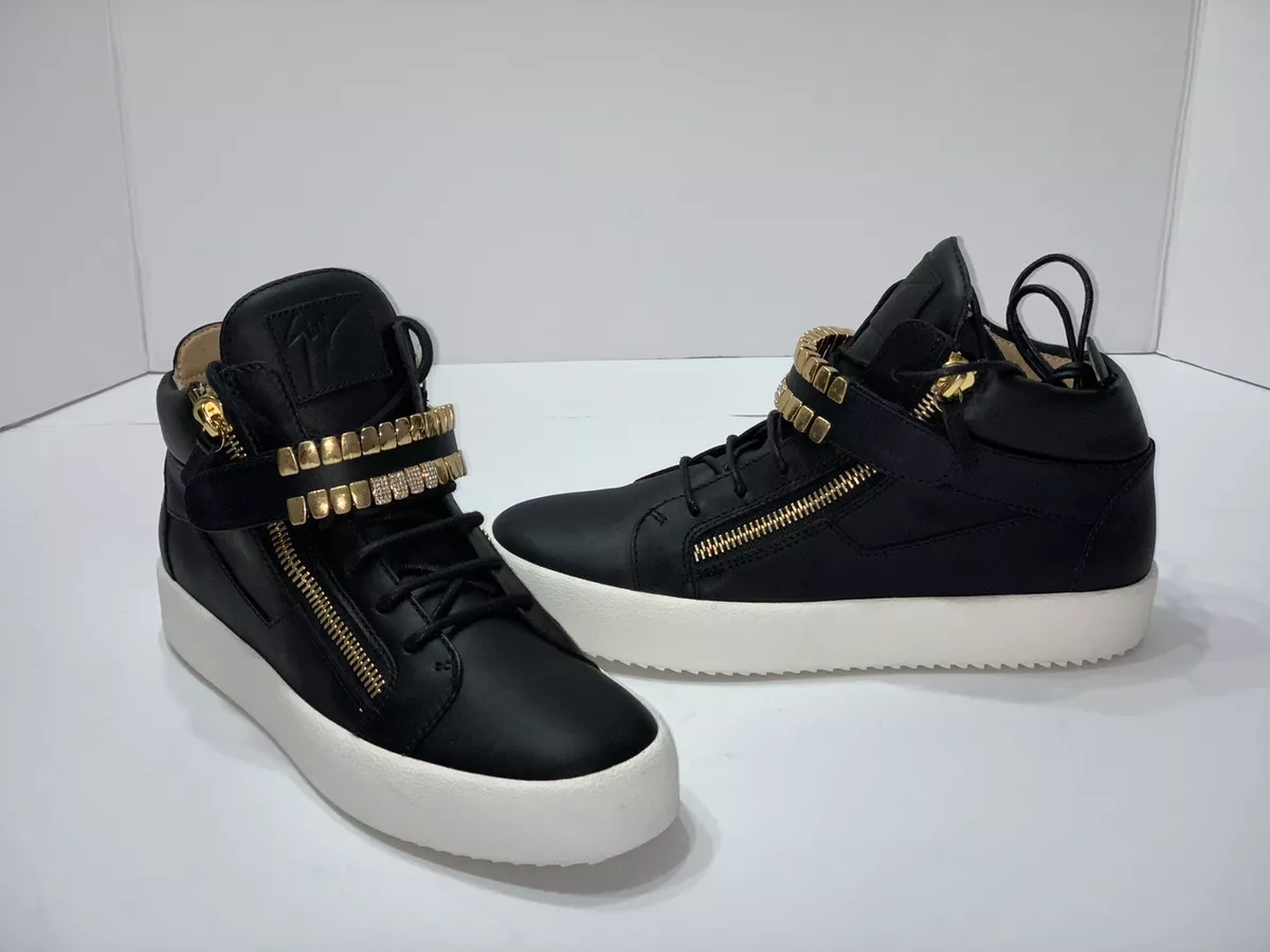 Giuseppe Zanotti Leather Black Gold Teeth High Mens Shoes Sneakers 43* |