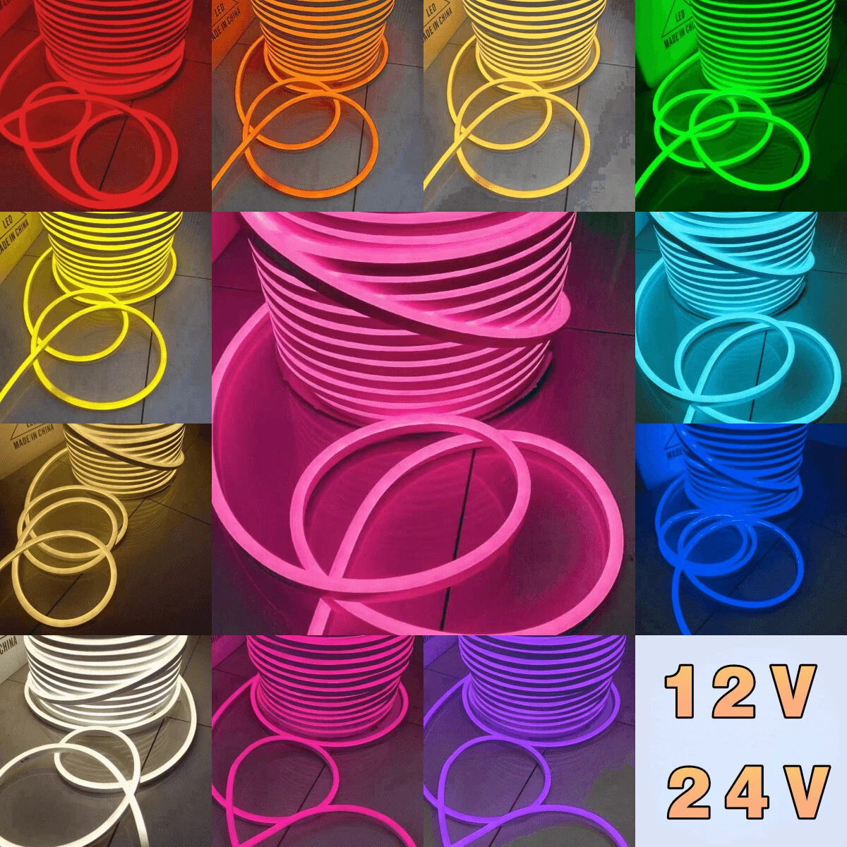 12V/24V LED Neon Light Strip Waterproof Indoor Outdoor Commercial Home Car Decor