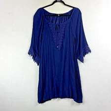 Naif Dress Womens Size Petite XL Navy Blue Lined 3/4 Sleeve Crochet Boho NWT
