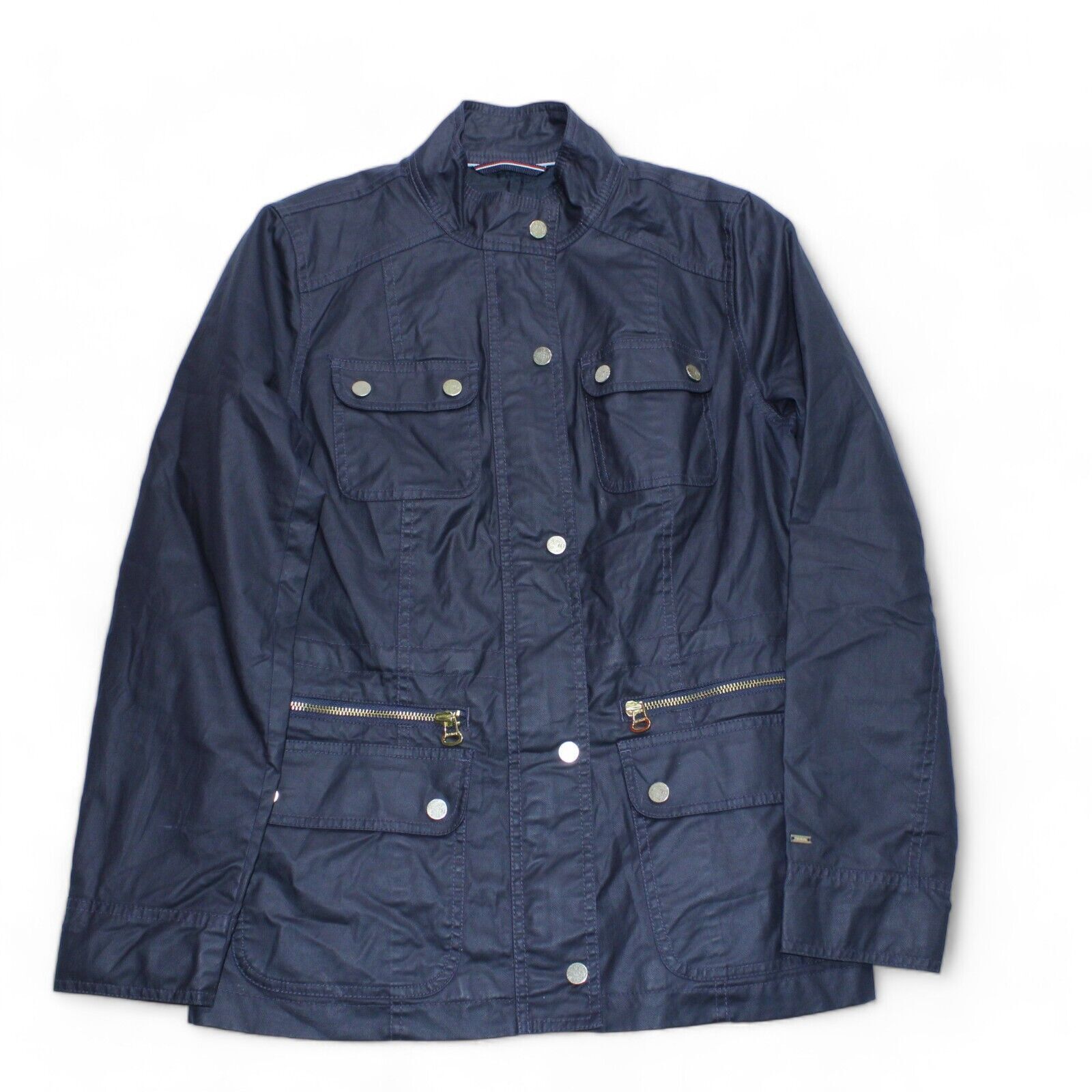 Tommy Hilfiger Utility Jacket Womens Medium Zip Navy Biker Style Cotton Canvas