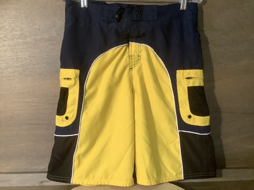 GNX Aqua Tech YELLOW BLACK LINED Swim Shorts BOYS YOUTH Trunks SIZE XL - Picture 2 of 5