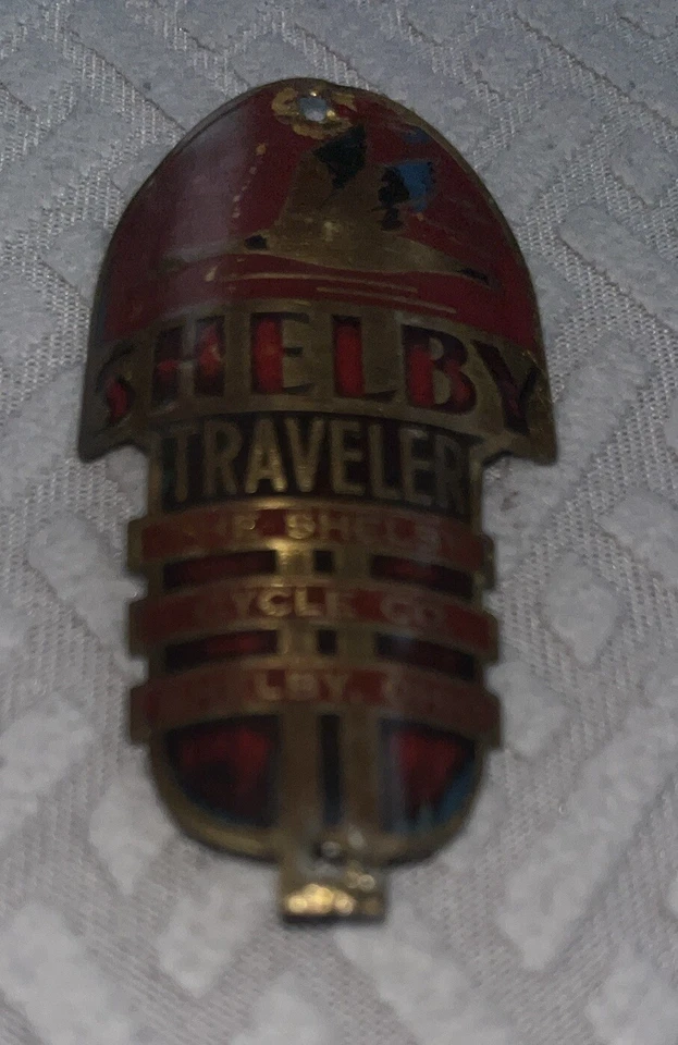 Shelby Traveler Cycle Co. de colección Placa de identificación de latón con insignia para bicicleta Foto 4 de 4