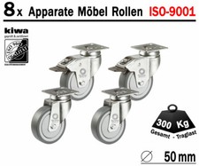 Möbelrollen Apparate Laufrollen Lenk Rollen 8 x Ø 50 mm Br-Le BS-Rollen Germany