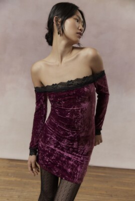 floral lace illusion dress MissJophiel Corset Illusion Long Sleeves Floral Applique Midi Dress Other / Tea Length / US8