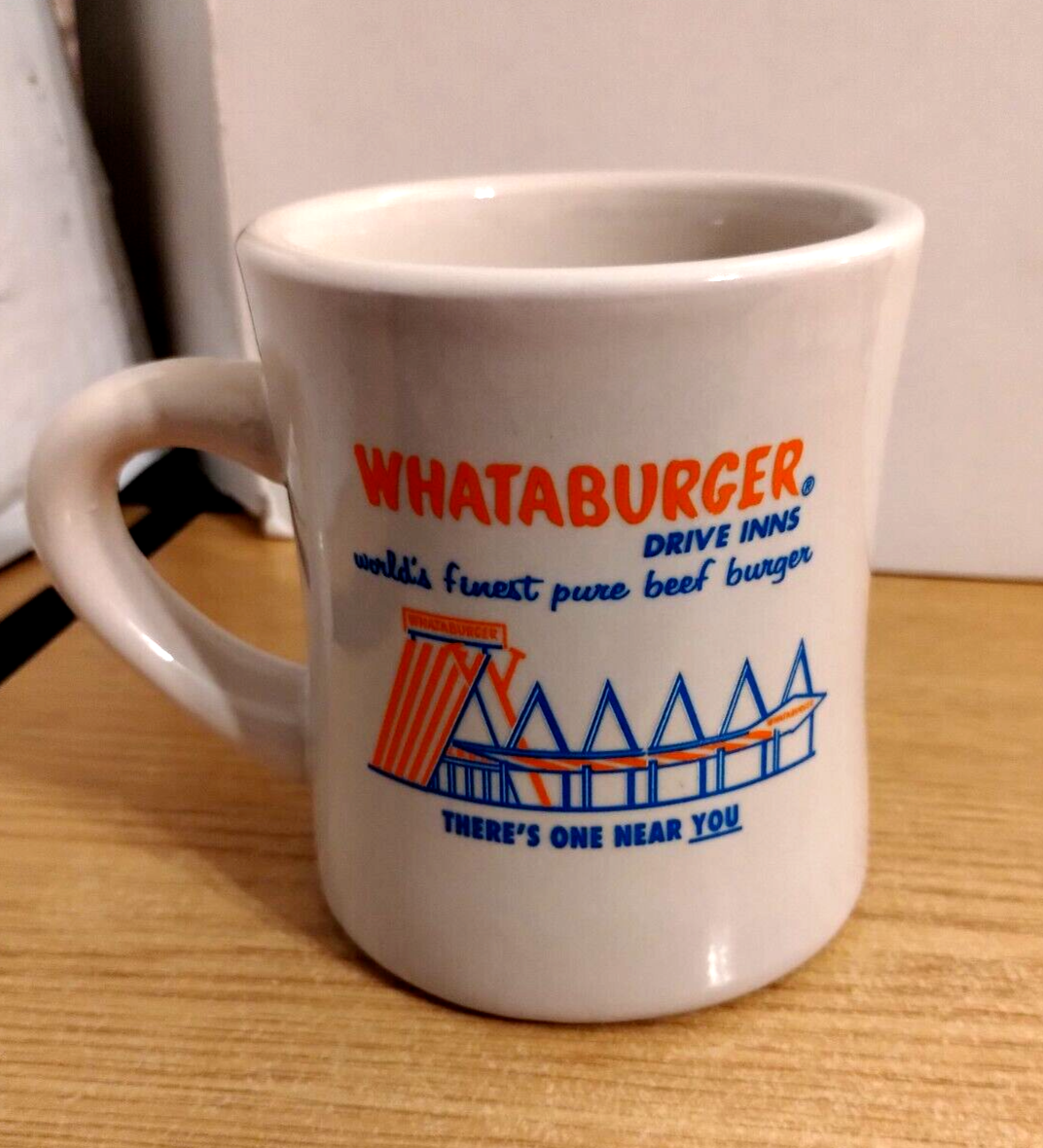 Vintage White Cermaic Custom Print Whataburger Coffee Mug THICK HEAVY