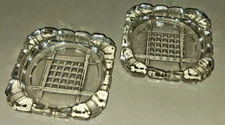 Vintage Mid Century Hazel Atlas Square Art Deco Clear Glass Ashtray Pair 3¼"