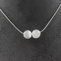 Mineralien Und Edelsteine. Halskette Mit 2 Perlen Selenit Aus Marokko 8 Mm Kette