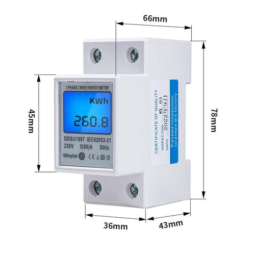 LCD Digitale Stromzähler 5(80) A 230V Wechselstromzähler Hutschiene KWh Zähler - Bild 3 von 14