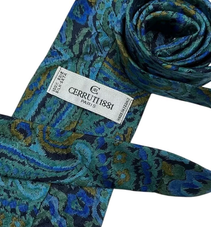 CERRUTI 1881 Blue/Green Paisley Silk LUXURY Tie FRANCE - Изображение 3 из 4