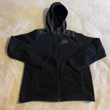 Nike Kids Black Fleece Hooded Jacket Size Large Full Zip Youth Boys Lightweight