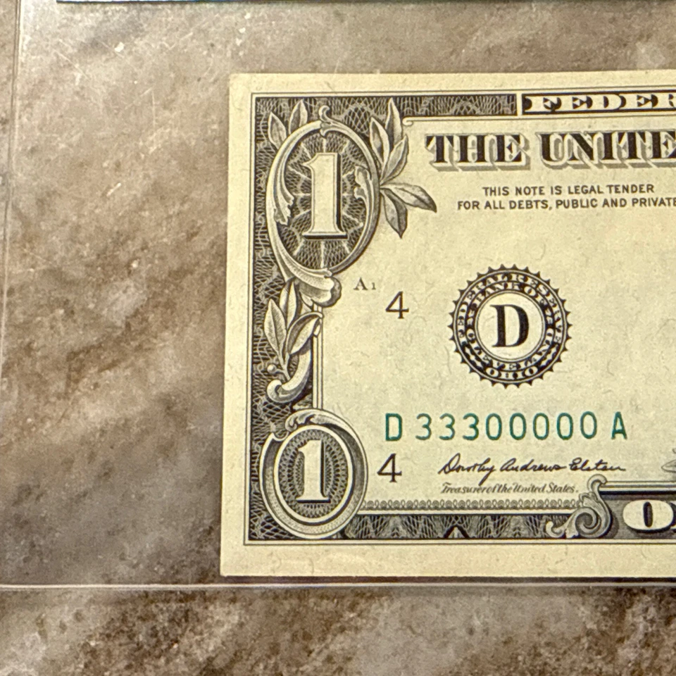 Fancy binary serial number 33300000 1969 $1 FRN PCGS58 Fr.1903D - Image 3 of 4