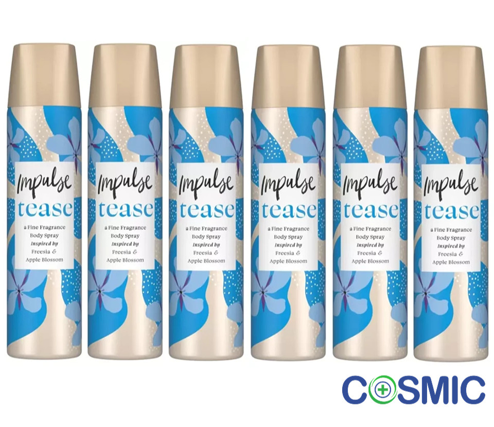 6 X IMPULSE BODY FRAGRANCE 75ml SPRAY TEASE - FREESIA & APPLE BLOSSOM