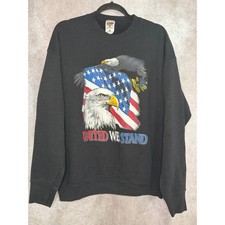 Vintage 90's Eagle American Flag Sweatshirt United We Stand Patriotic Black L
