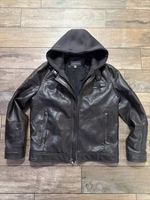 MICHAEL Kors Men's SIZE M Espresso Faux-Leather Hooded Bomber Jacket FREE SHIP