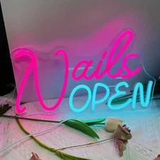 16"x10" Nails Open SPA Beauty Salon LED Neon Sign With Dimmer USB Powered Light