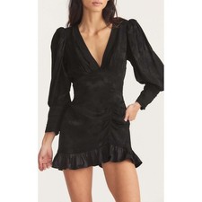 LoveShackFancy Revaline Black Floral Jacquard V-Neck Mini Dress Size 8