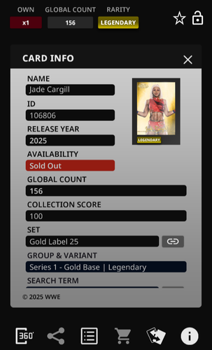 Jade Cargill 156cc Legendary Gold Label 2025 WWE Topps Slam Digital - Afbeelding 2 van 2