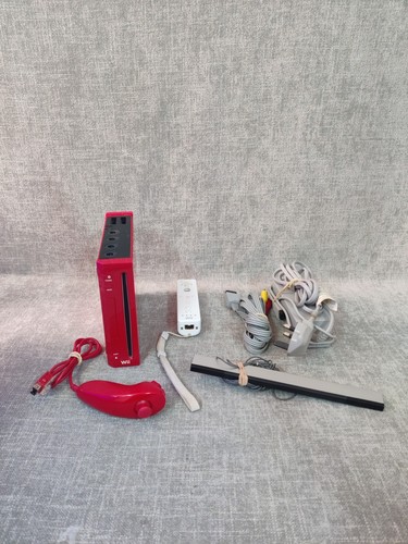 Nintendo Wii Red Console With Cables & Sensor Bar & Controller