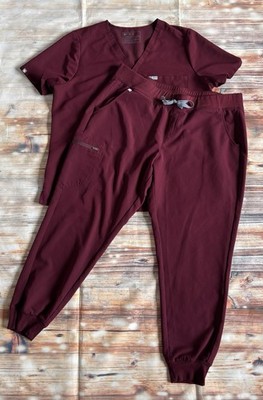 Figs Scrubs Burgundy Catarina Top Zamora Joggers Size Extra Extra Large