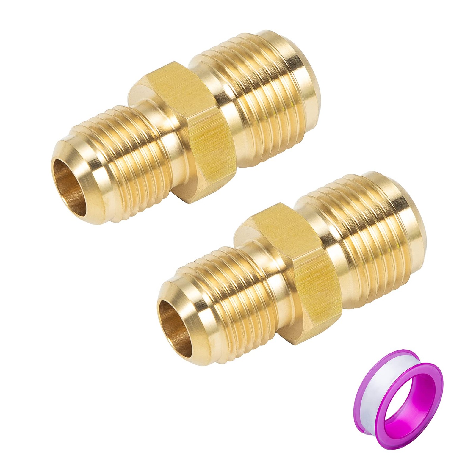 2 PCS 3/8 Inch x 1/2 Inch Brass Flare Fitting Adapter Pipe Hose Connector