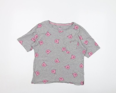 Percy Pig Damen grau geometrisches Baumwoll Basic T-Shirt Größe 8 Rundhalsausschnitt