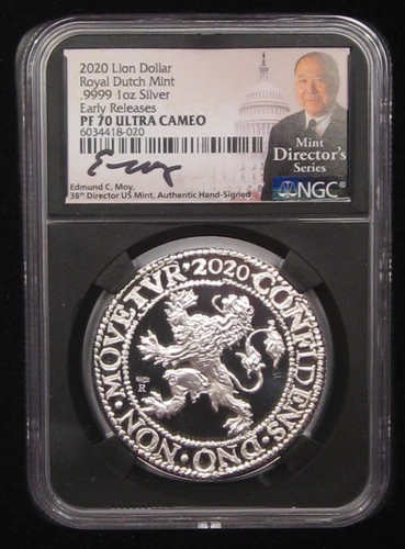 Deep Cameo PROOF 2020 Lion Dollar .9999 1 oz Silver. NGC PF70 UC. Ed MOY Signed