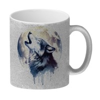 Wolf Im Mondschein Glitzer-Kaffeebecher