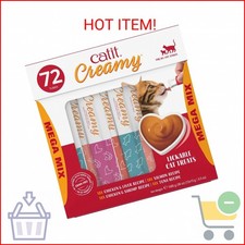 Catit Creamy Lickable Cat Treat   Healthy Variety of Flavors, 72 Pack, Hand-Feed