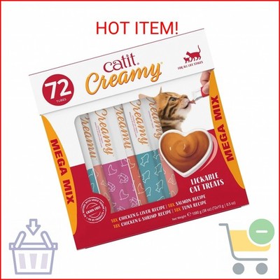 Catit Creamy Lickable Cat Treat   Healthy Variety of Flavors, 72 Pack, Hand-Feed