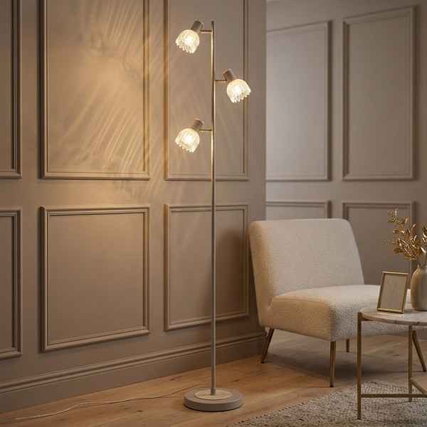 Stehlampe Wohnzimmerleuchte Standleuchte Glas Sand Blumen Beweglich Holzoptik-image