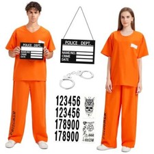 Orange Prisoner Costume for Adults, Halloween Inmate Jumpsuit - Prison Small