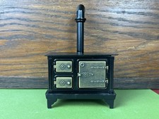 1:12 Scale Dollhouse Black Metal Stove with Brass Doors for Kitchen