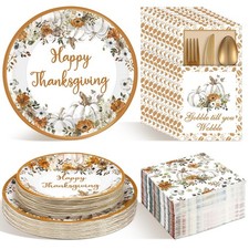 264 Pcs Thanksgiving Plates Napkins Disposable Cutlery Holder Set Thanksgivin...